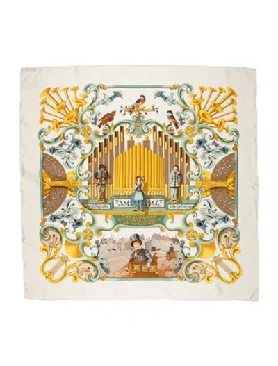 Pre-owned Hermes Orgauphone Et Autres Mecaniques Silk Scarf In Neutrals