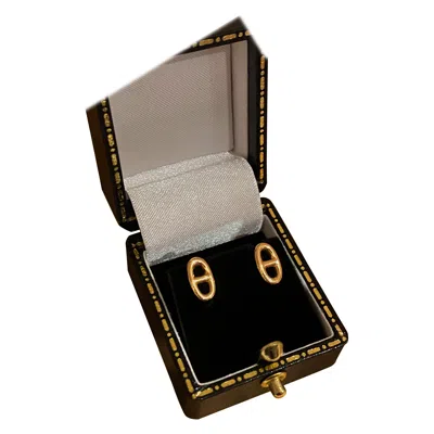 Pre-owned Hermes Original  Farandole 18k Rose Gold Chaine D'ancre Motif Stud Earrings In Red
