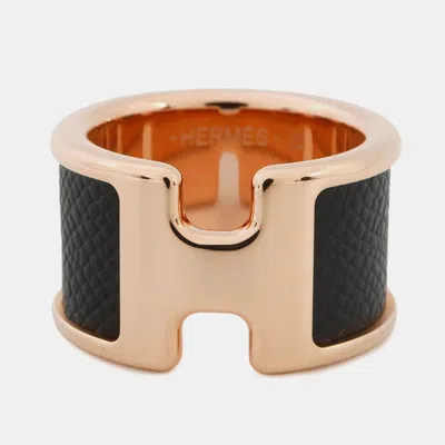 Pre-owned Hermes Orump Ring Size Gm/s Black Veau Madame Metal