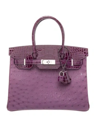 Pre-owned Hermes Ostrich & Shiny Alligator Birkin Touch 30 In Purple