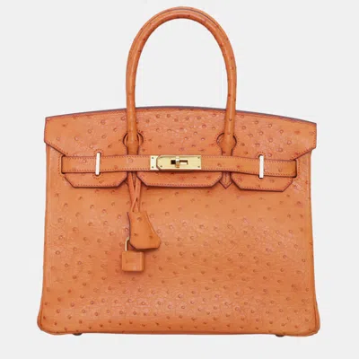 Pre-owned Hermes Ostrich Birkin 30 Bag In Orange