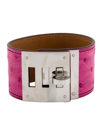 Pre-owned Hermes Ostrich Kelly Dog Bracelet, 6.5" In Pink