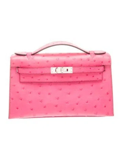 Pre-owned Hermes Ostrich Kelly Pochette In Pink