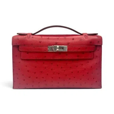 Pre-owned Hermes Ostrich Pochette In Red