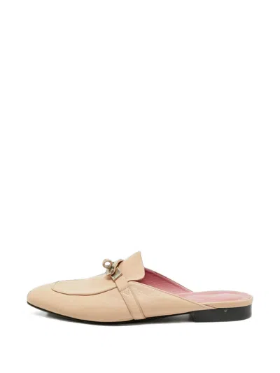 Pre-owned Hermes oz Buckle Mules In Neutrals