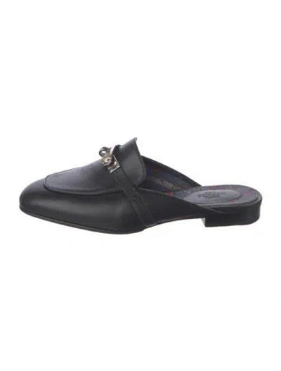 Pre-owned Hermes oz Leather Mules In Black