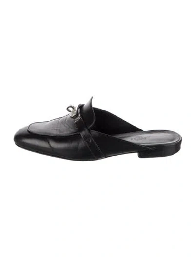 Pre-owned Hermes oz Leather Mules In Black