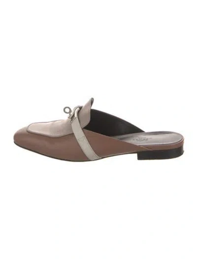 Pre-owned Hermes oz Leather Mules In Brown