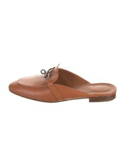 Pre-owned Hermes oz Leather Mules In Brown