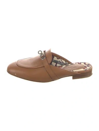 Pre-owned Hermes oz Leather Mules In Brown