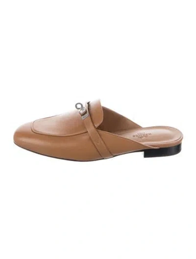 Pre-owned Hermes oz Leather Mules In Brown