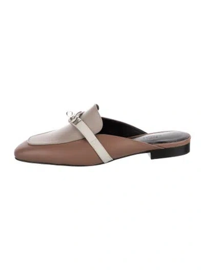Pre-owned Hermes oz Leather Mules In Brown/neutrals