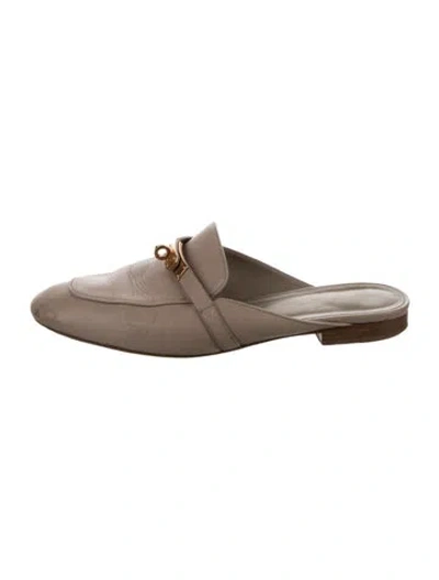 Pre-owned Hermes oz Leather Mules In Neutral