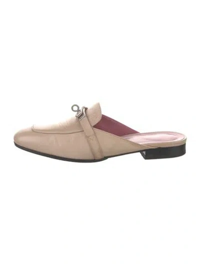 Pre-owned Hermes oz Leather Mules In Neutral