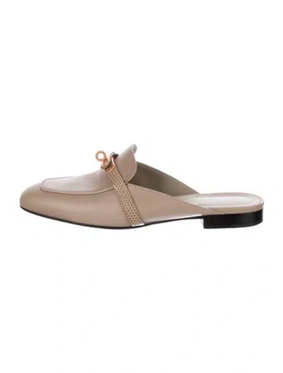 Pre-owned Hermes oz Leather Mules In Neutral
