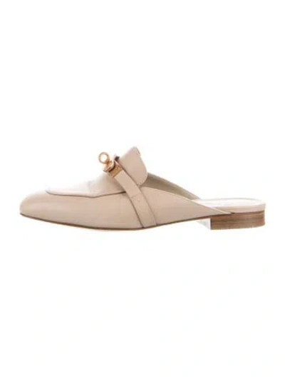 Pre-owned Hermes oz Leather Mules In Neutral