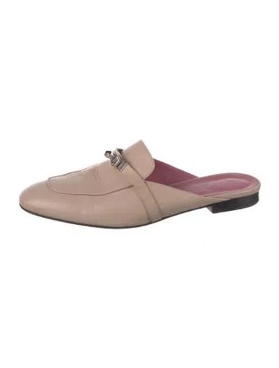 Pre-owned Hermes oz Leather Mules In Neutrals