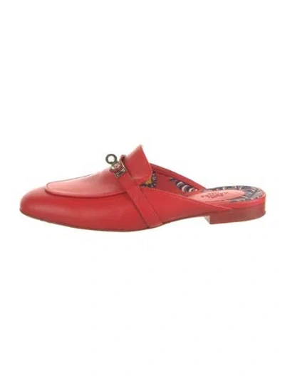 Pre-owned Hermes oz Leather Mules In Red
