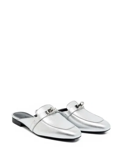 Pre-owned Hermes oz Leather Mules In Silver