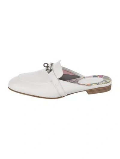 Pre-owned Hermes oz Leather Mules In White