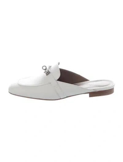 Pre-owned Hermes oz Leather Mules In White