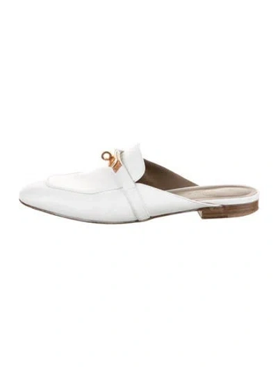 Pre-owned Hermes oz Leather Mules In White