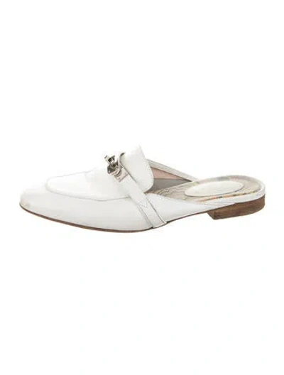Pre-owned Hermes oz Leather Mules In White