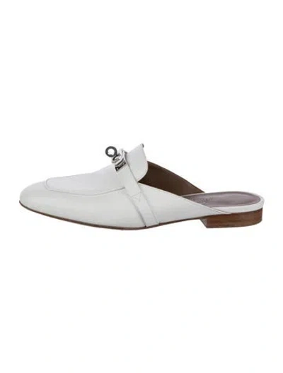Pre-owned Hermes oz Leather Mules In White