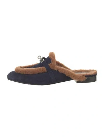 Pre-owned Hermes oz Shearling Mules In Blue