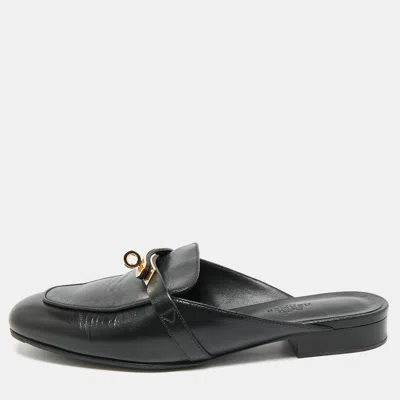 Pre-owned Hermes Hermès oz Size 37 Black Leather Mules