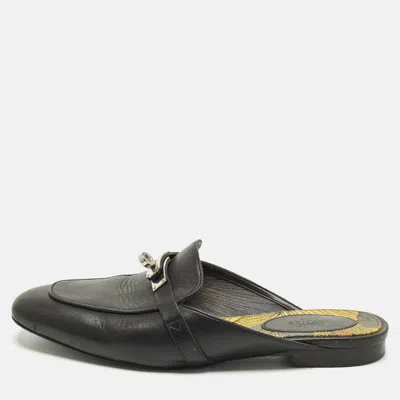 Pre-owned Hermes oz Size 38 Black Leather Mules