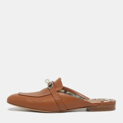 Pre-owned Hermes oz Size 38 Brown Leather Mules
