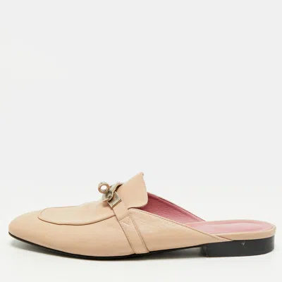 Pre-owned Hermes oz Size 39 Beige Leather Flat Mules
