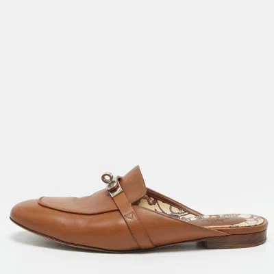 Pre-owned Hermes oz Size 39 Brown Leather Mules