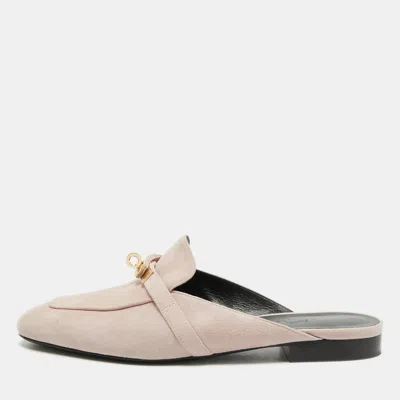Pre-owned Hermes oz Size 40 Purple Suede Flat Mules