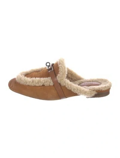 Pre-owned Hermes oz Suede Mules In Brown