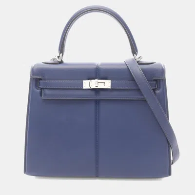 Pre-owned Hermes Padded Kelly 25 Sellier Bleu Saphir Swift Top Handle Bag In Blue