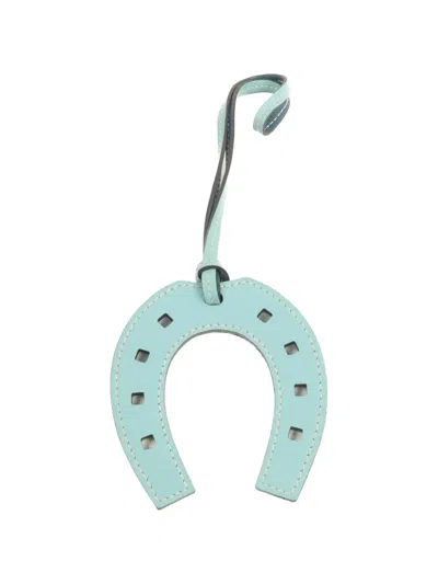 Pre-owned Hermes Paddock Fer À Cheval Calfskin Horseshoe Charm In Blue