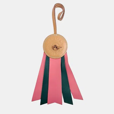 Pre-owned Hermes Paddock Plot Green/pink Leather Bag Charm