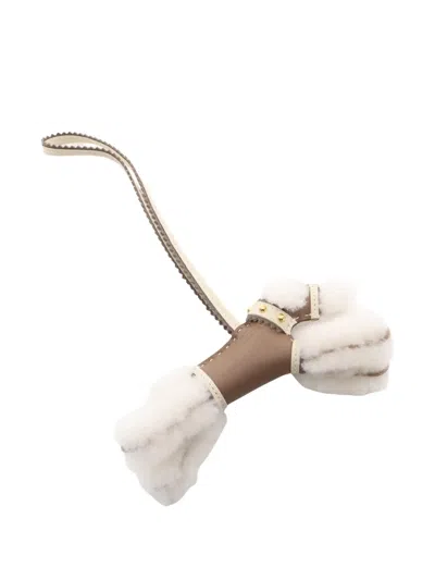 Pre-owned Hermes Paddy Shearling-trim Bag Charm In White