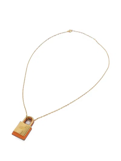 Pre-owned Hermes Padlock-pendant Necklace In Gold