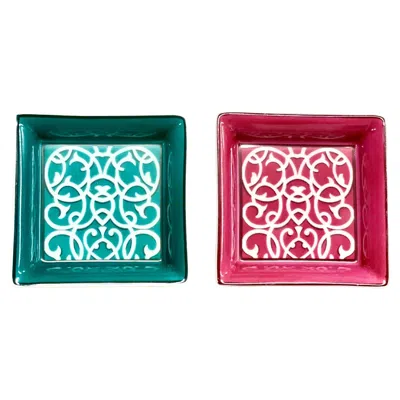 Pre-owned Hermes Hermès Pair Of Porcelain Trinket Or Cufflink Trays In Pink