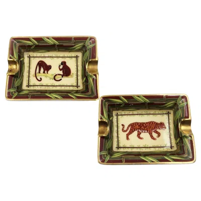 Pre-owned Hermes Pair Of Small Wild Animal Ashtrays By Hermès In Brown