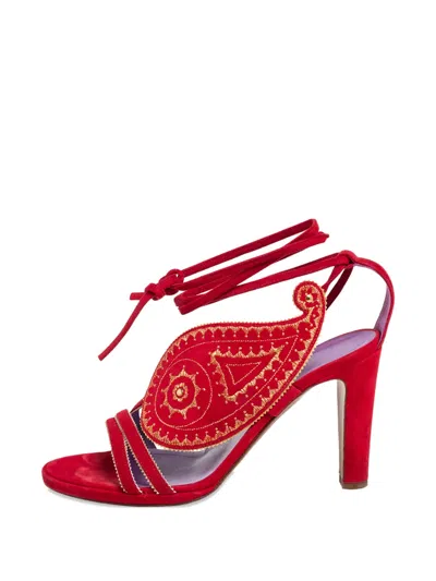 Pre-owned Hermes Paisley-embroidered Sandals In Red