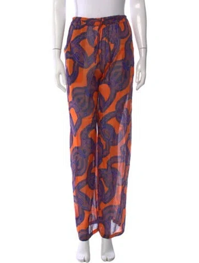 Pre-owned Hermes Paisley Print Wide Leg Pants W/ Tags In Orange