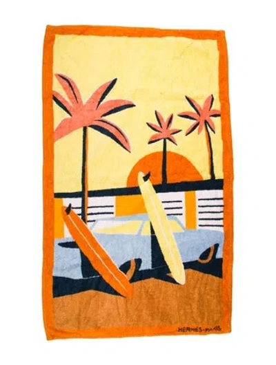 Pre-owned Hermes Palm Trees And Surfboards Beach Towel In Multi
