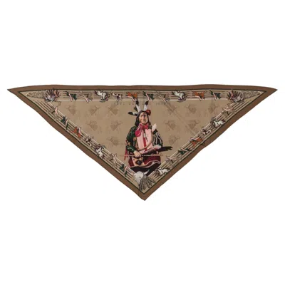 Pre-owned Hermes Hermès Pani Etoupe Triangle Silk Scarf In Brown