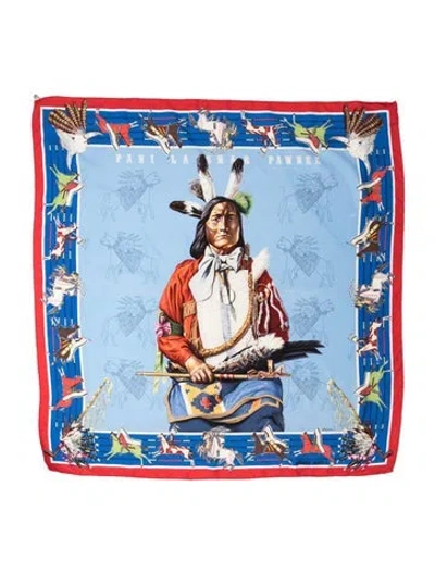 Pre-owned Hermes Pani La Shar Pawnee Silk Scarf In Blue