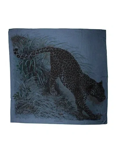 Pre-owned Hermes Panthera Pardus Cashmere Shawl In Blue