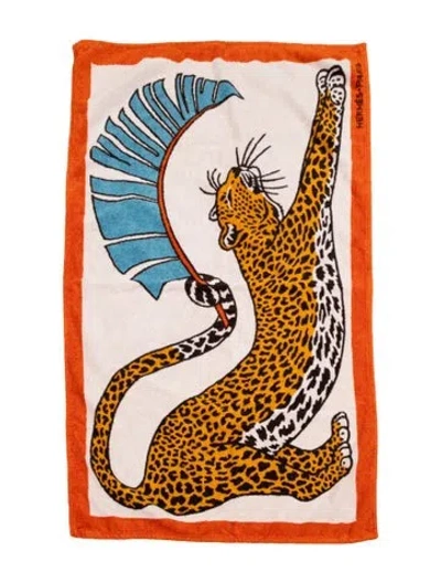 Pre-owned Hermes Panthere Au Soleil Beach Towel In Neutrals
